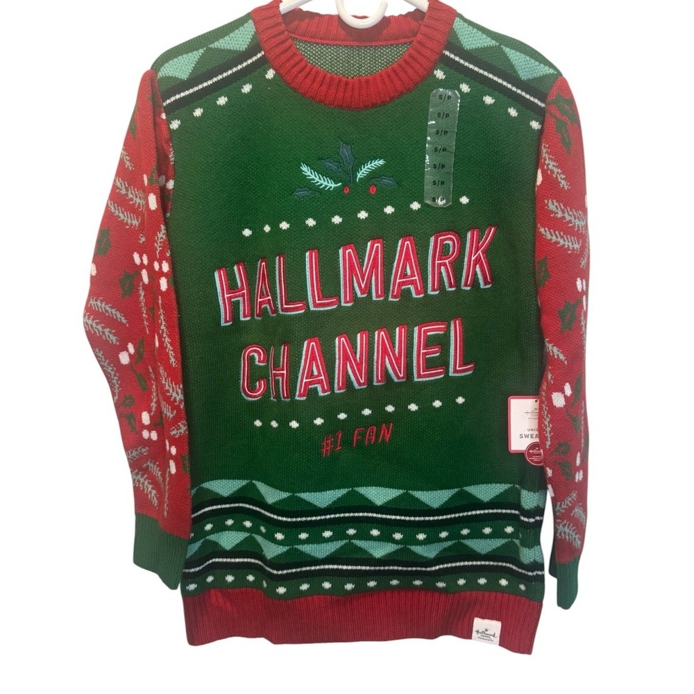 Hallmark Channel #1 Fan Ugly Christmas Sweater Green Red Unisex Small NEW